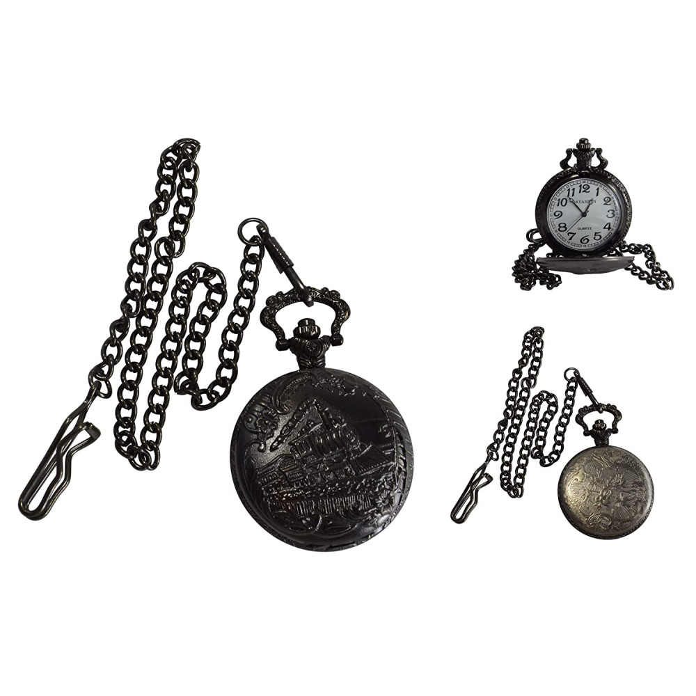 Novelika Beautiful Black Color Steam Engine Design Brass Pocket Watch for Gift and Home Decor ( 1880049 )