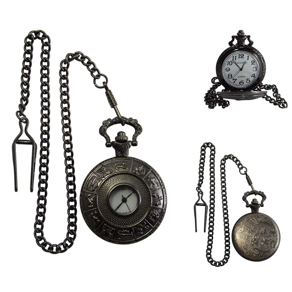 Novelika Beautiful Black Color Zodiac Signs Design Analog Brass Pocket Watch for Gift and Home Decor ( 1880052 )
