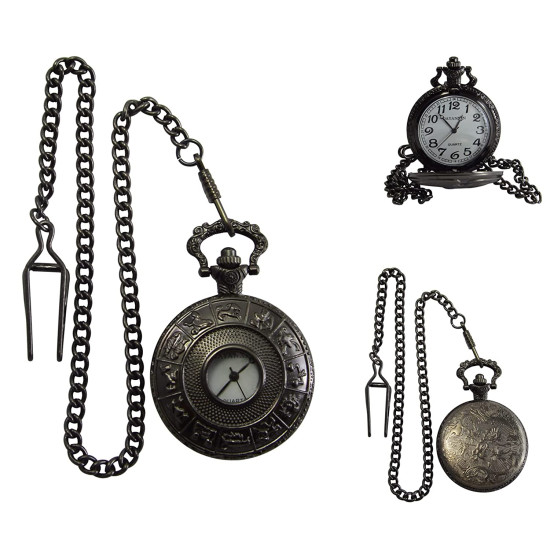 Novelika Beautiful Black Color Zodiac Signs Design Analog Brass Pocket Watch for Gift and  Home Decor ( 1880052 )