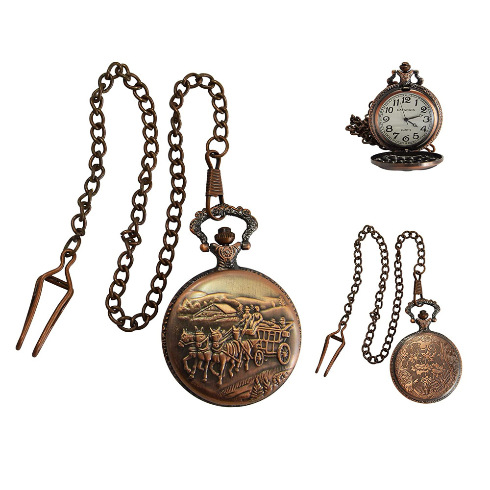 Novelika Beautiful Brown Color Horse Cart Design Brass Pocket Watch For Gift And Home Decor ( 1880058 )