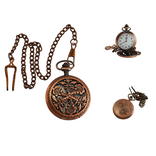 Novelika Beautiful Brown Color Flower Design Brass Pocket Watch for Gift and Home Decor ( 1880060 )