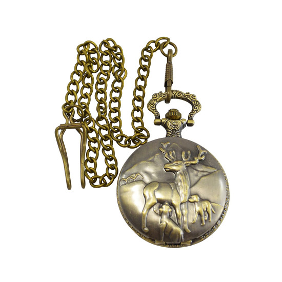 Novelika Beautiful Olive Color Dear Design Analog Brass Pocket Watch for Gift and Home Decor ( 1880061 )
