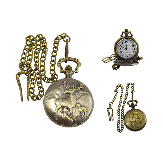 Novelika Beautiful Olive Color Dear Design Analog Brass Pocket Watch for Gift and Home Decor ( 1880061 )