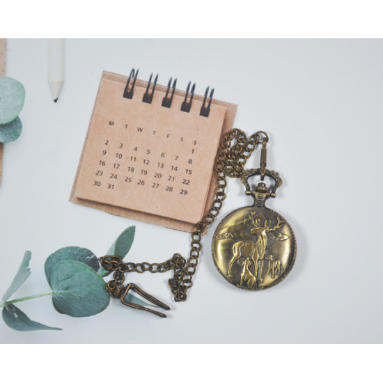 Novelika Beautiful Olive Color Dear Design Analog Brass Pocket Watch for Gift and Home Decor ( 1880061 )
