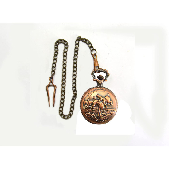 Novelika Beautiful Brown Color Horse Riding Design Analog Brass Pocket Watch for Gift and  Home Decor ( 1880062 )
