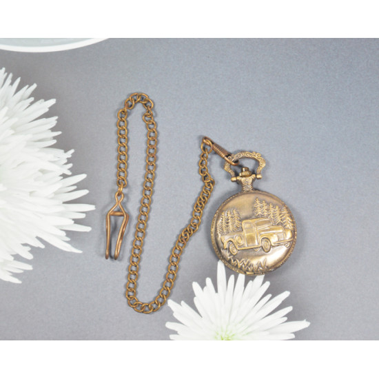 Novelika Beautiful Car Design Olive Color Analog Brass Pocket Watch For Gift And  Home Decor ( 1880080 )