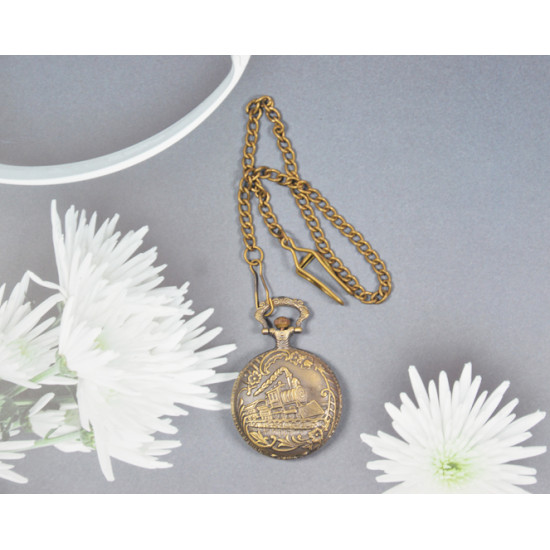 Novelika Beautiful Design Steam Engine Analog Brass Pocket Watch for Gift and Decor (1880082)