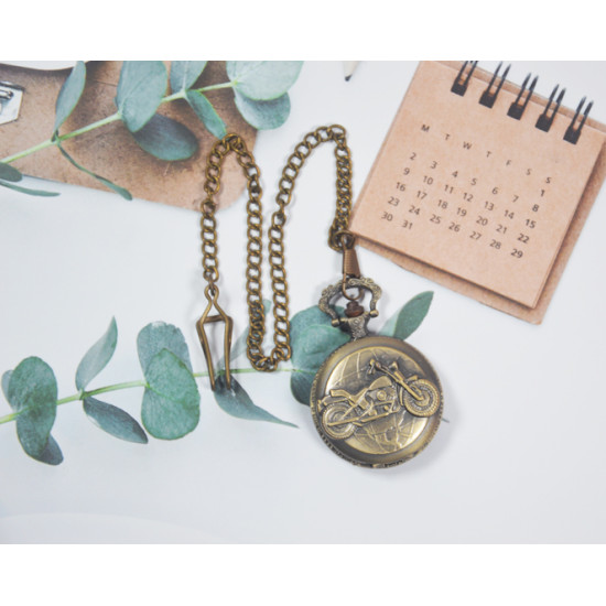 Novelika Beautiful Olive Color Motor Bike Design Analog Brass Pocket Watch for Gift and Home Decor ( 1880083 )