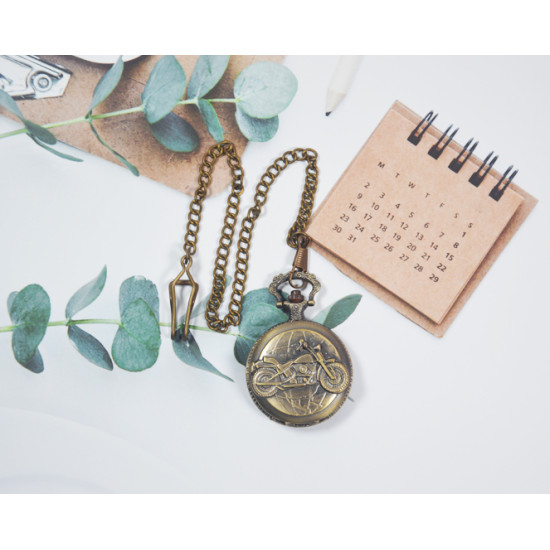 Novelika Beautiful Olive Color Motor Bike Design Analog Brass Pocket Watch for Gift and Home Decor ( 1880083 )