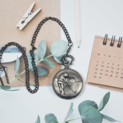 Novelika Beautiful Light Black Color Playing Golf Game Design Analog Brass Pocket Watch for Gift and Home Decor ( 1880088 )
