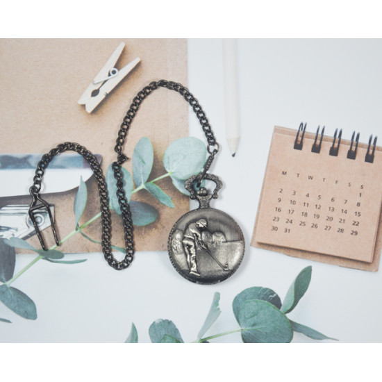 Novelika Beautiful Light Black Color Playing Golf Game Design Analog Brass Pocket Watch for Gift and Home Decor ( 1880088 )