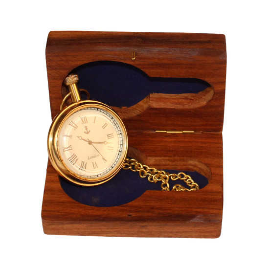Novelika Brass Pocket Watch with Chain Golden Roman Numbers Dial for Men and Women with Brass Chain and Wood Box Novelika Brass Pocket Watch with Chain Golden Roman Numbers Dial for Men and Women with Brass Chain and Wood Box
