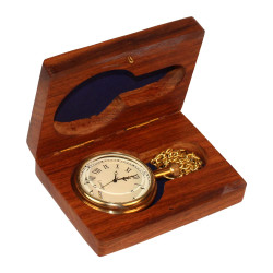 Novelika Brass Pocket Watch with Chain Golden Roman Numbers Dial for Men and Women with Brass Chain and Wood Box