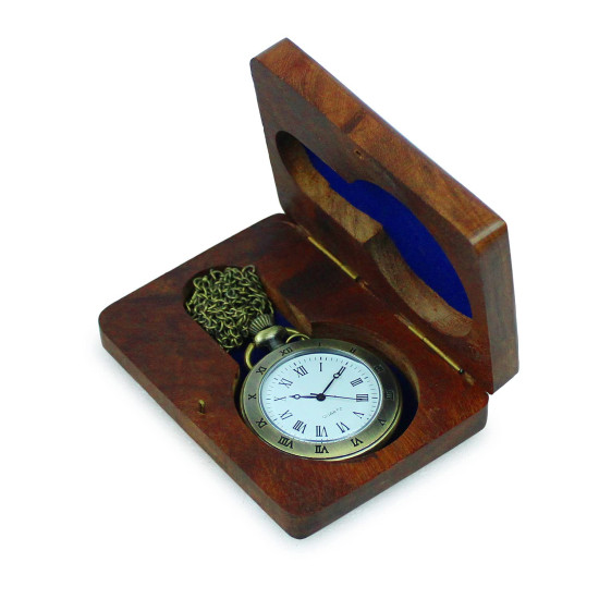 Novelika DAD Antique Analog Locket Pocket Watch Long Chain Roman Numbers for Women Men Vintage Style Round Dial Quartz Cover Bronze with Wooden Box