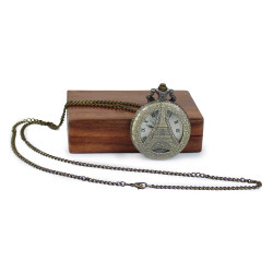 Novelika Tower Bronze Antique Pocket Watch with Roman Number Dial with Wooden Box for Men and Women Novelika Tower Bronze Antique Pocket Watch with Roman Number Dial with Wooden Box for Men and Women