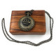 Novelika Pocket Watch King Crown Antique Locket Long Chain Round Dial Quartz Cover Pocket Watch with Roman Numbers with Wooden Box
