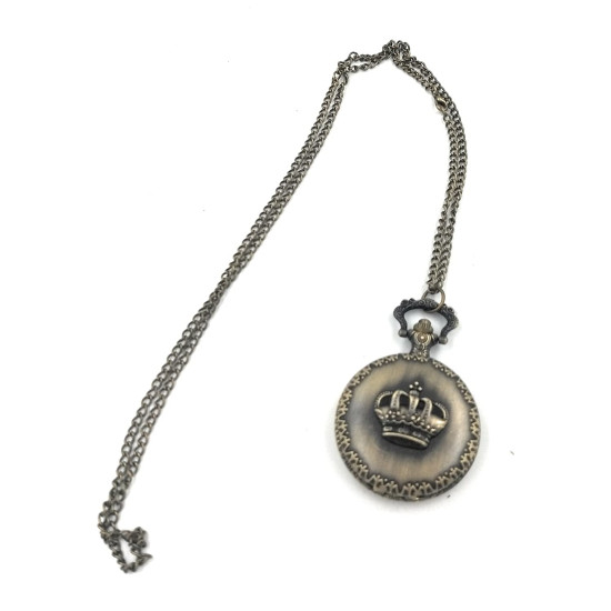 Novelika Pocket Watch King Crown Antique Locket Long Chain Round Dial Quartz Cover Pocket Watch with Roman Numbers with Wooden Box