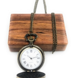 Novelika Pocket Watch King Crown Antique Locket Long Chain Round Dial Quartz Cover Pocket Watch with Roman Numbers with Wooden Box