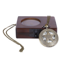 Novelika Pocket Watch Men and Women Star Bronze Antique Pocket Watch with Roman Number Dial with Wooden Box