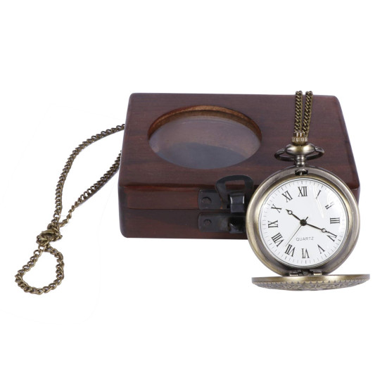Novelika Pocket Watch Men and Women Star Bronze Antique Pocket Watch with Roman Number Dial with Wooden Box Novelika Pocket Watch Men and Women Star Bronze Antique Pocket Watch with Roman Number Dial with Wooden Box