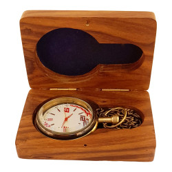 Novelika Pocket Gandhi Brass Designer Watch Antique with Wooden Box Golden Roman Numbers Dial for Men and Women Gift