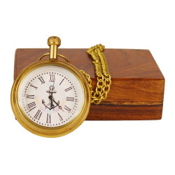 Novelika Pocket Watch with Chain Golden Roman Numbers Dial for Men and Women with Brass Chain Wood Safety Box