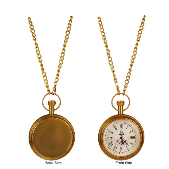 Novelika Pocket Watch with Chain Golden Roman Numbers Dial for Men and Women with Brass Chain Wood Safety Box