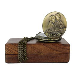 Novelika Titanic Vintage Style Pocket Watch Round Dial Quartz Cover, Analog Pocket Watch with Long Chain, Roman Numbers With Wood Box Novelika Titanic Vintage Style Pocket Watch Round Dial Quartz Cover, Analog Pocket Watch with Long Chain, Roman Numbers With Wood Box