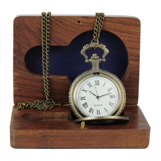 Novelika Titanic Vintage Style Pocket Watch Round Dial Quartz Cover, Analog Pocket Watch with Long Chain, Roman Numbers With Wood Box