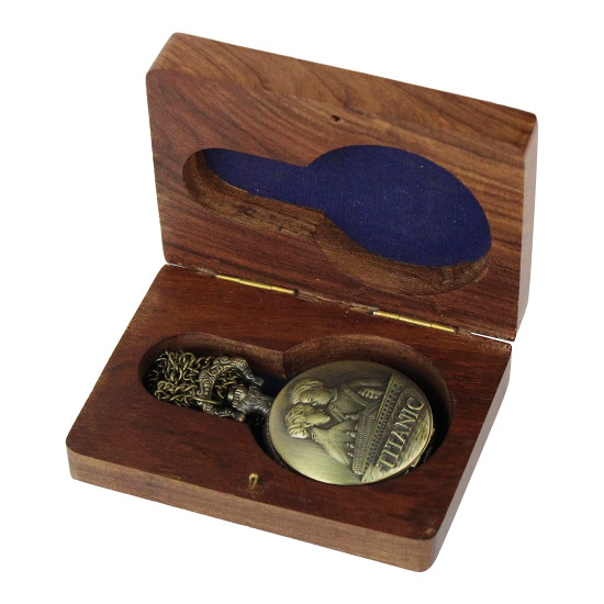Novelika Titanic Vintage Style Pocket Watch Round Dial Quartz Cover, Analog Pocket Watch with Long Chain, Roman Numbers With Wood Box
