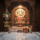 Novelika Brass Ganesha Wall Hanging Multicolor Gemstone Handwork Puja Idol Oil Lamp Three Diyas Home Decor
