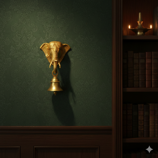 Novelika Brass Ganesha Elephant Face Wall Hanging Ganesh Bell On Trunk & Bell for Home Decor Showpiece