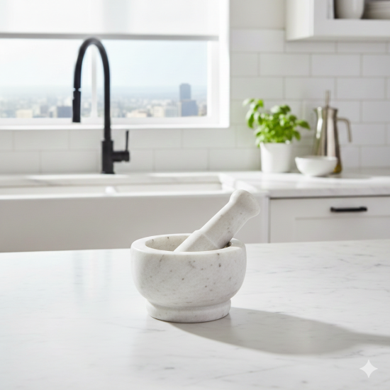 NOVELIKA -  Marble Mortar and Pestle "Imam Dasta" or "Khalbatta"(NA740)