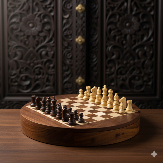 Novelika- Chess Wooden Indoor Outdoor Board Game Set Round Shape by Craft Art India.