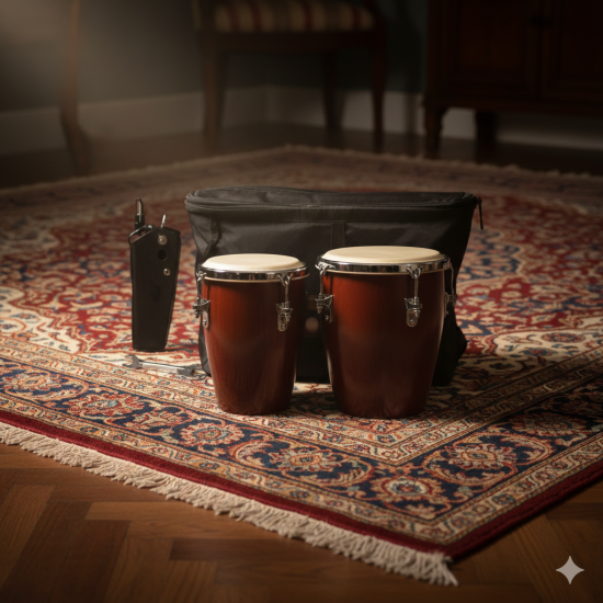 Novelika Bongo Drum Professional Two Piece Hand Made Wooden Bango Drum Set with full tool Kit