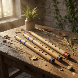 Novelika Scale A # Natural Polished Bamboo Flute Bansuri A # Professional Flute - 12 Inch