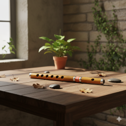 Novelika Scale A# Natural Polished Bamboo Flute Bansuri A # Professional Flute - 11.5 Inch