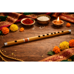 Indian Bamboo Flute - Musical Instrument - 7 Finger Hole - 2B Scale Natural Bamboo Flute - Set Of 1
