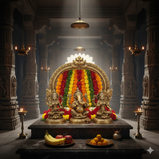 NOVELIKA-Brass Lakshmi Ganesha Saraswati Murti ( Pack of 1)