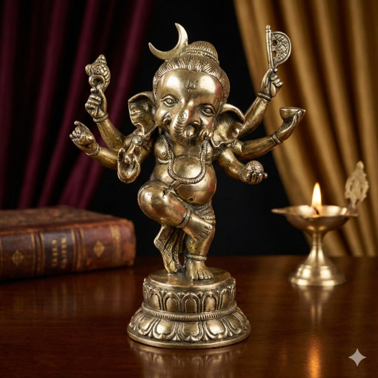 Lord Ganesha Six Arms Moon Large Statue for Home and Office Decor