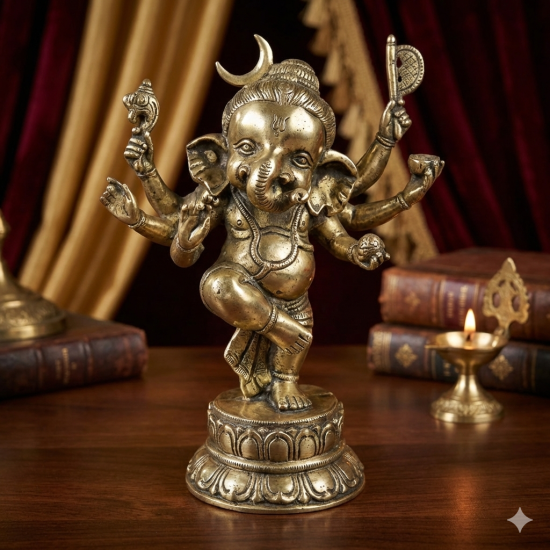 Lord Ganesha Six Arms Moon Large Statue for Home and Office Decor