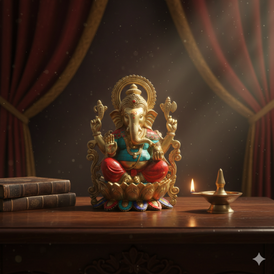 NOVELIKA-Brass Ganesha Bhagwan Big Statue Multicolor Gemstone Handwork (Pack of 1)