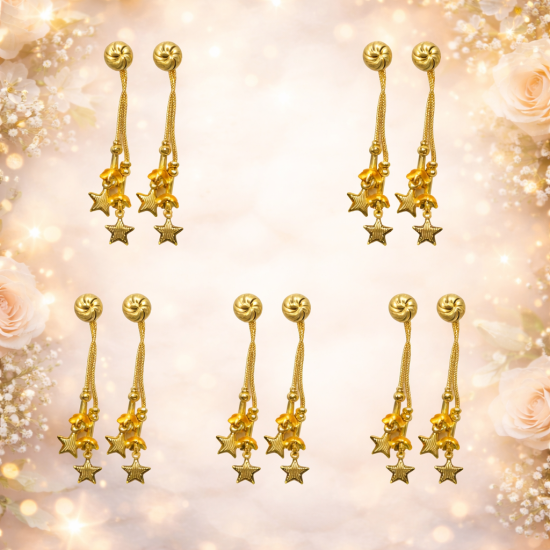  Gold Color Star Design Jhumka Earring - For Girls & Women & Weddings & Festive - Set Of 5