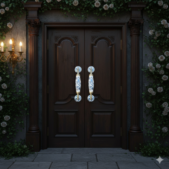 Novelika- Maison Belle Ceramic Door Handles with a Gold Antique Finish(NA559A)