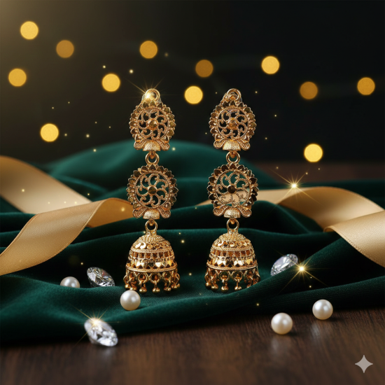Novelika Latest Stylish Golden Tone Traditional Jhumka Earring set for Women Girls - ER1003