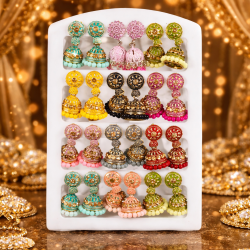 Jhumki Earrings - For Girls & Women & Weddings & Festive - Combo Set of 12 Assorted Jhumki Earrings - For Girls & Women & Weddings & Festive - Combo Set of 12 Assorted