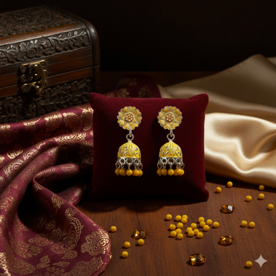 Novelika Latest Stylish Yellow Traditional Jhumka Earring set for Women Girls - ER11011