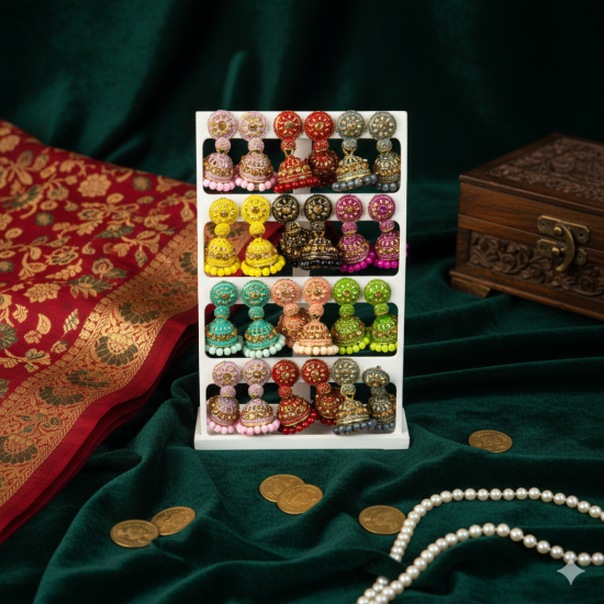 Jhumki Earrings Multicolor Design - Combo Set of 12 Assorted - Perfect for Daily Use, Weddings & Festive Occasions 