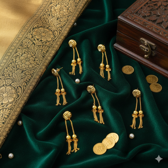 NOVELIKA - Gold Plated Hanging Earring Sui Dhaga earring, a type of dangling ear jewelry popular in India.(Set of 5) NOVELIKA - Gold Plated Hanging Earring Sui Dhaga earring, a type of dangling ear jewelry popular in India.(Set of 5)