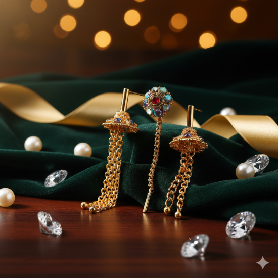 Novelika Latest Stylish Golden Tone Traditional Chandelier Earring set for Women Girls - ER4002
